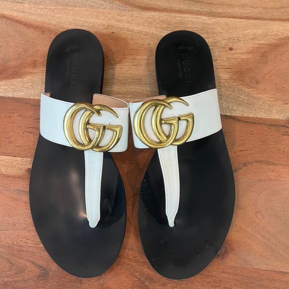 Gucci Shoes - 6 Gucci Double G Leather Thong Sandals in white leather Flip Flops Flats